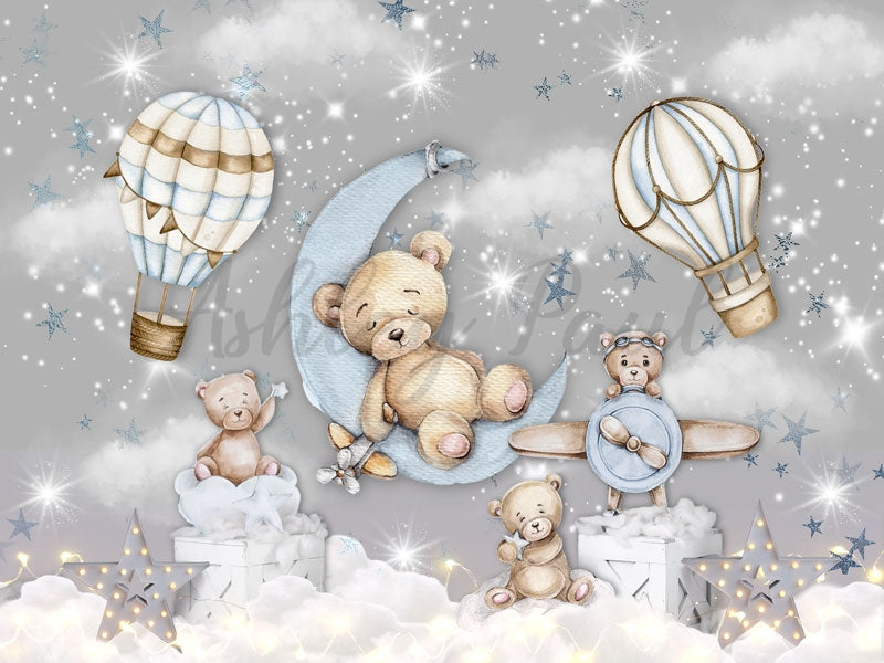 Kate Hot Air Balloon Bear Gray Backdrop Designed by Ashley Paul
