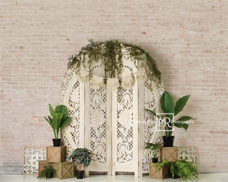 Biombo boho con plantas y fondo de follaje diseñado por Mandy Ringe Fotografía
