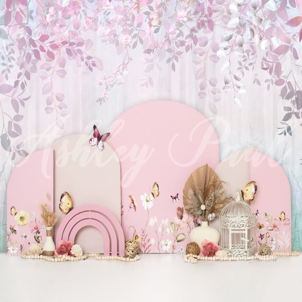 Kate Buttefly Floral Girl Cake Smash Backdrop Designed by Ashley Paul