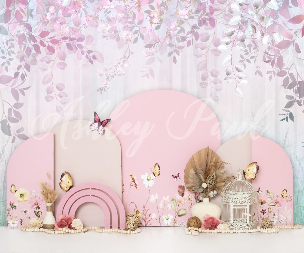 Kate Buttefly Floral Girl Cake Smash Backdrop Designed by Ashley Paul