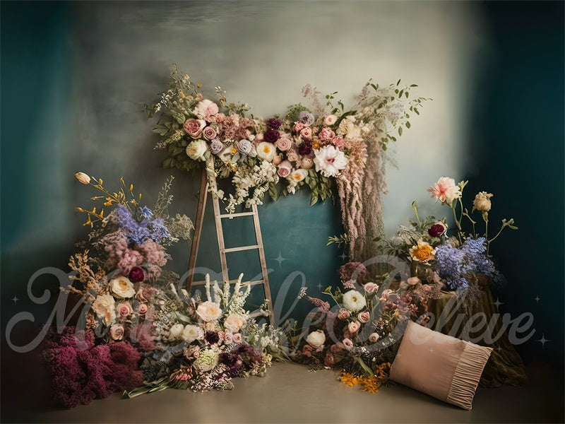 Kate Painterly Fine Art Floral Interior Room with Dried Flowers Backdrop Designed by Mini MakeBelieve