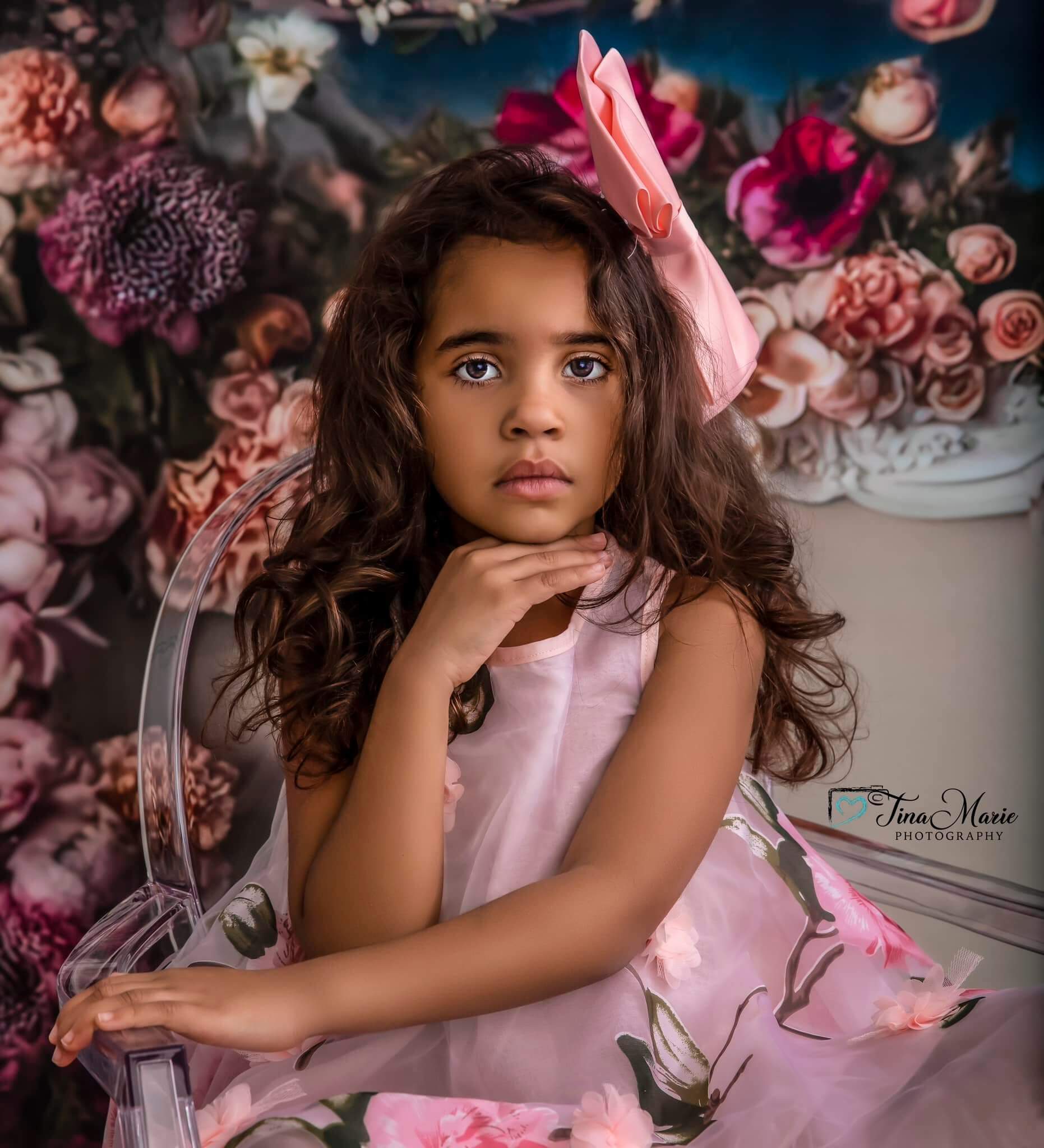 Kate Painterly Fine Art Floral Antique Fireplace with Curtains Backdrop Designed by Mini MakeBelieve