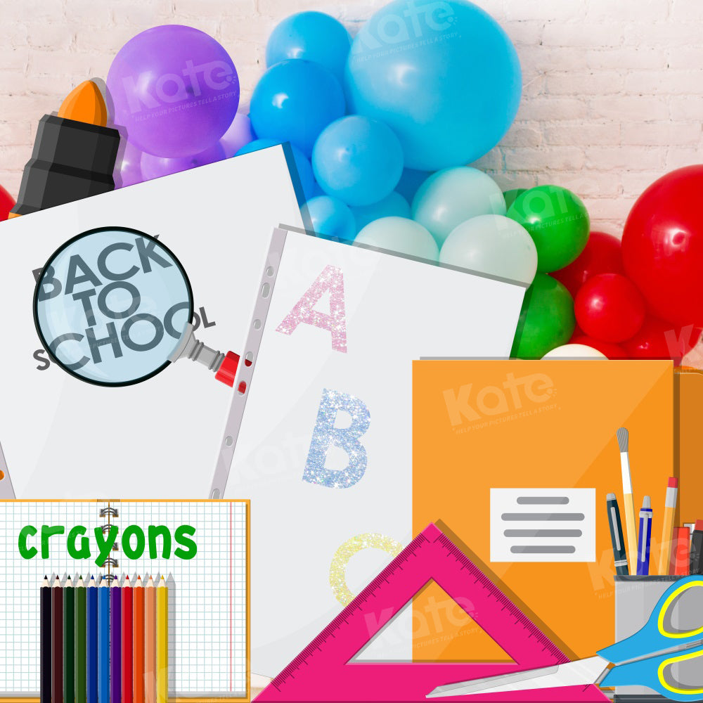Kate Back to School Cartoon Crayons Book Backdrop for Photography