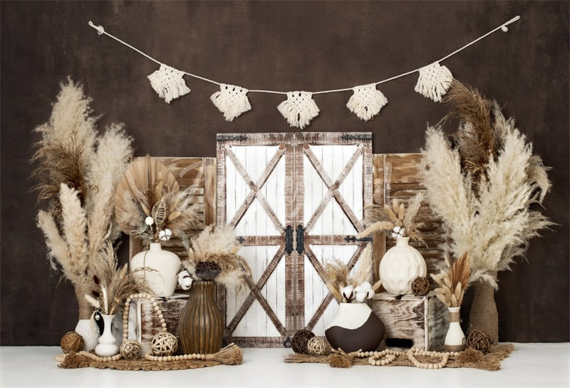 Boho Macrame Deur Bruine Foto Achtergrond Ontworpen door Ashley Paul
