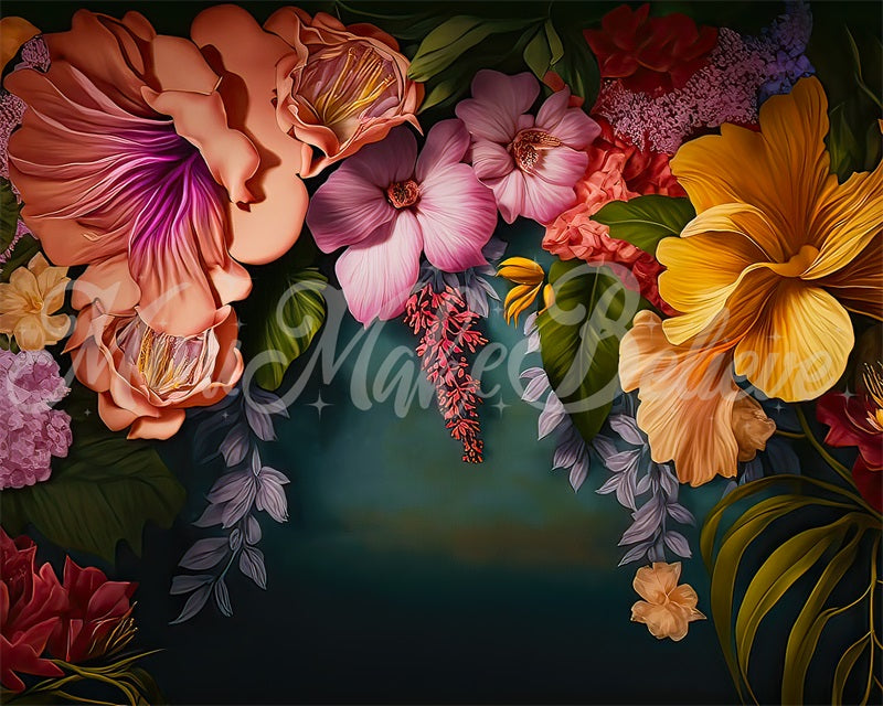 Kate Painterly Fine Art Tropical Summer Floral Arch Backdrop Designed by Mini MakeBelieve
