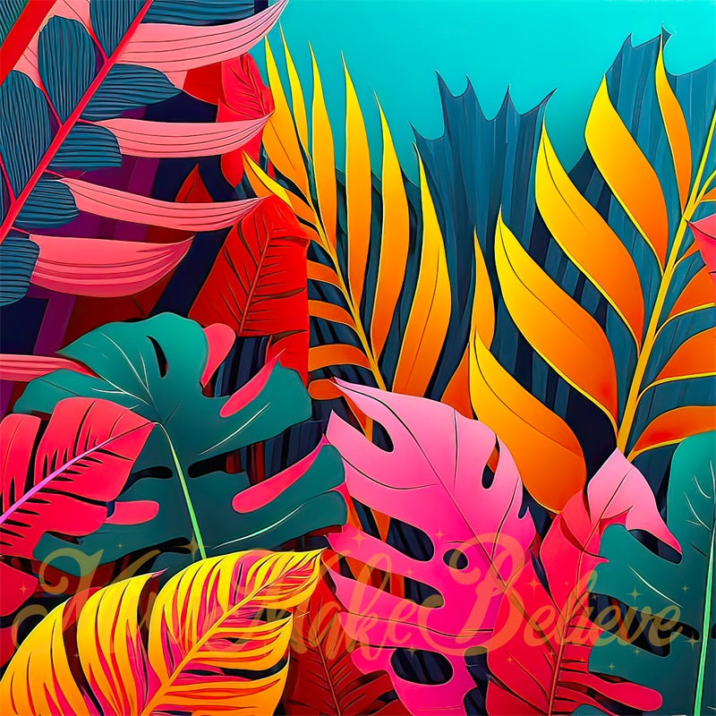 Fondo de hojas tropicales estilo pop art de verano diseñado por Mini MakeBelieve