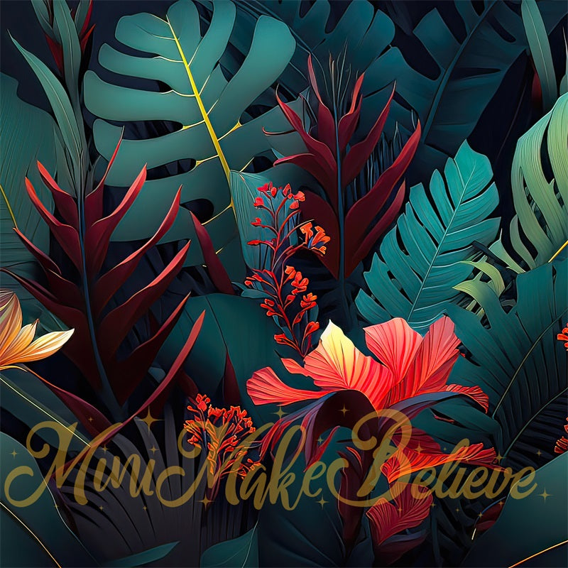 Kate Summer Pop Art Green Tropical Leaves Backdrop Designed by Mini MakeBelieve