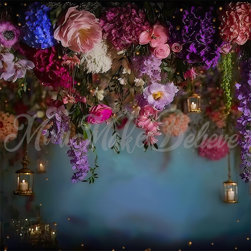 Kate Fine Art Painterly Hanging Flowers and Lanterns Backdrop Designed by Mini MakeBelieve