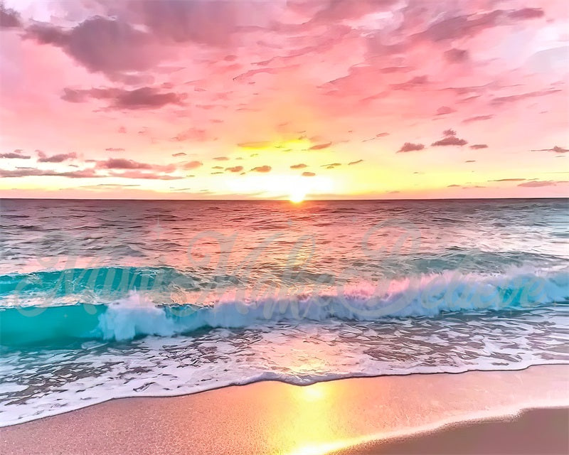 Kate Painterly Crashing Waves Beach Summer Sunset Backdrop Designed by Mini MakeBelieve