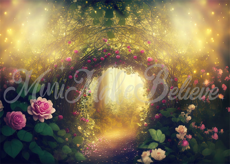 Kate Painterly Fine Art Enchanted Forest with Roses Backdrop Designed by Mini MakeBelieve