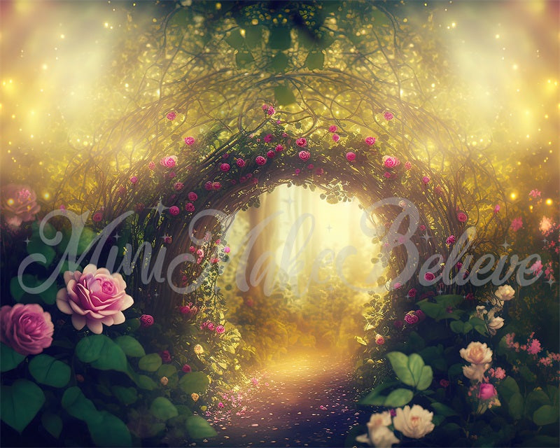 Kate Painterly Fine Art Enchanted Forest with Roses Backdrop Designed by Mini MakeBelieve