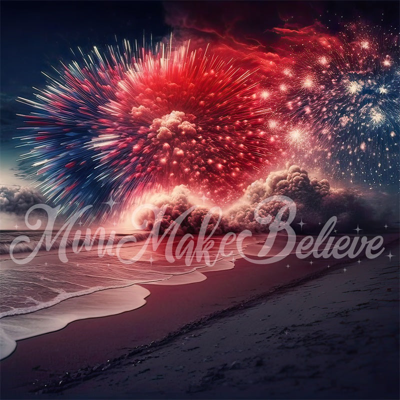 Kate Painterly Red White Blue Beach Fireworks July 4 Independence Backdrop Designed by Mini MakeBelieve