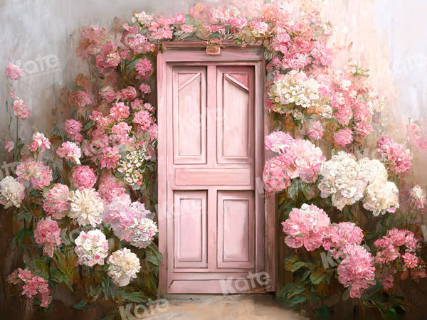 Lente Fantasie Roze Bloemenmuur Retro Foto Achtergrond Ontworpen door Chain Fotografie