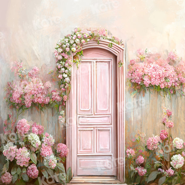 Kate Spring Soft Pink Floral Door Printed Backdrop Designed by Chain Photography