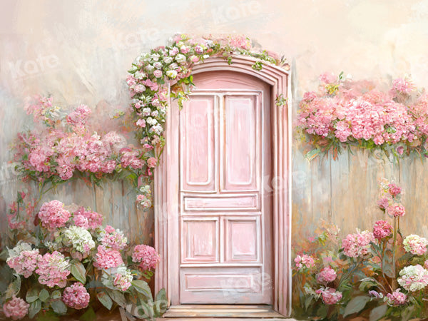 Kate Spring Soft Pink Floral Door Printed Backdrop Designed by Chain Photography