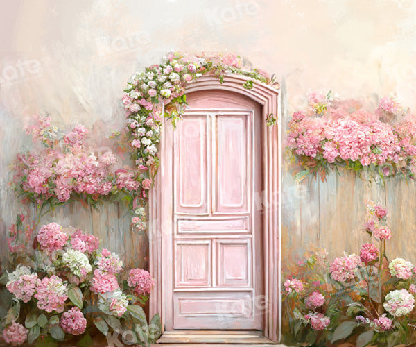 Kate Spring Soft Pink Floral Door Printed Backdrop Designed by Chain Photography