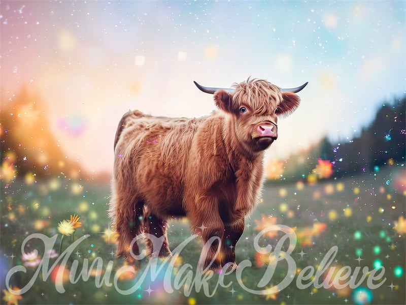Kate Painterly Enchanted Fine Art Fluffy Highland Cow Backdrop Designed by Mini MakeBelieve