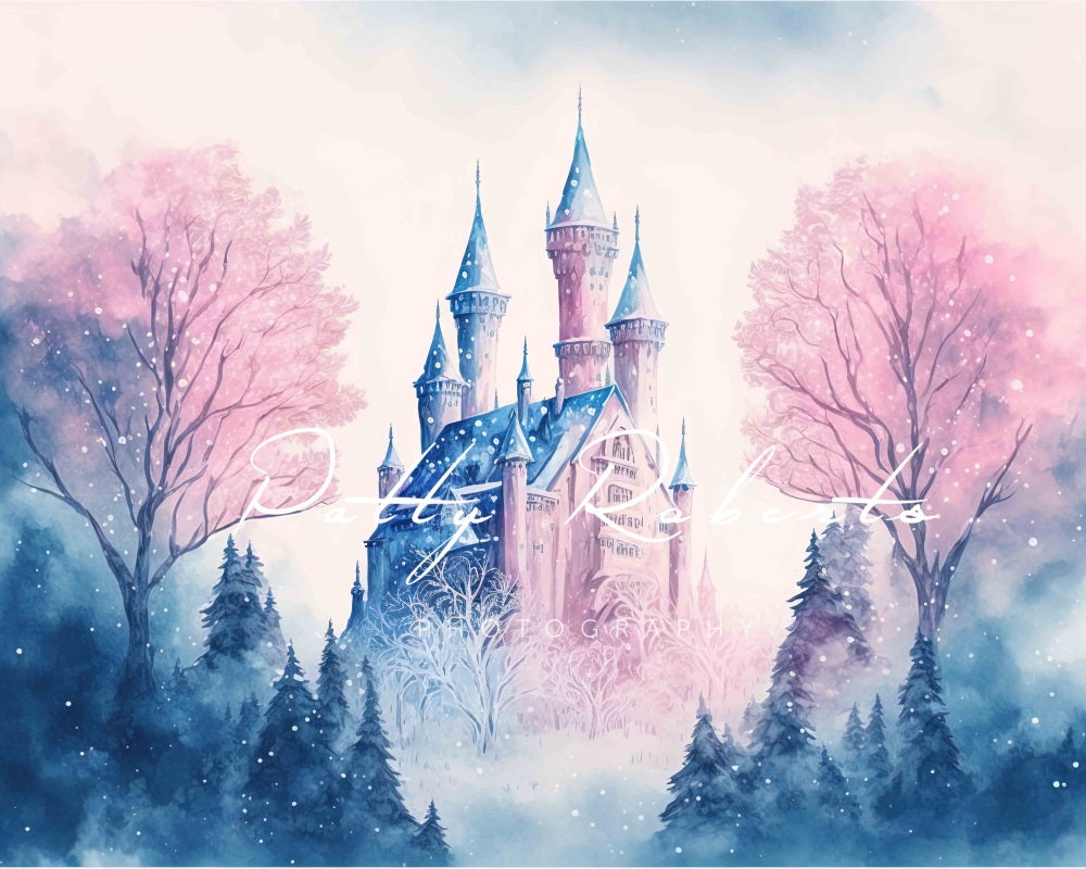 Blauwe prinsessenkasteel-fantasiedroomachtergrond ontworpen door Patty Robert