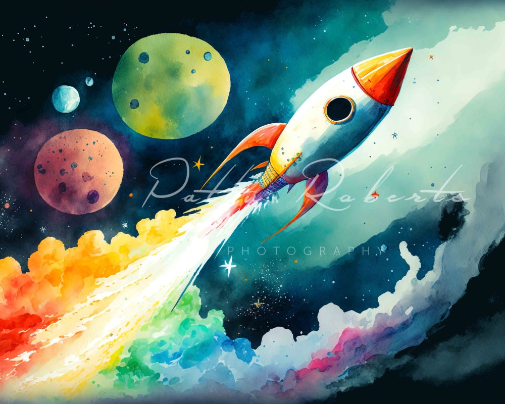 Galactische Odyssee Raket Ruimte Jongen Foto Achtergrond Ontworpen door Patty Robert