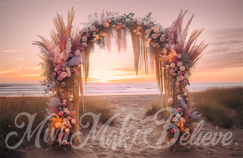 Kate Painterly Fine Art Boho Beach Sunset Arch Cake Smash Birthday Printed Backdrop Designed by Mini MakeBelieve