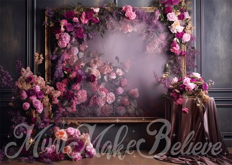 Kate Fine Art Dark Purple Floral Frame Vintage Wall Photography Backdrop Designed by Mini MakeBelieve