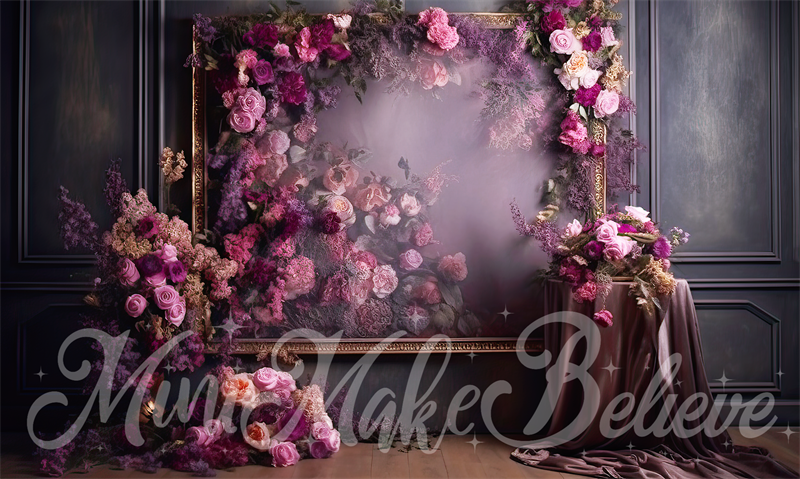 Kate Fine Art Dark Purple Floral Frame Vintage Wall Photography Backdrop Designed by Mini MakeBelieve