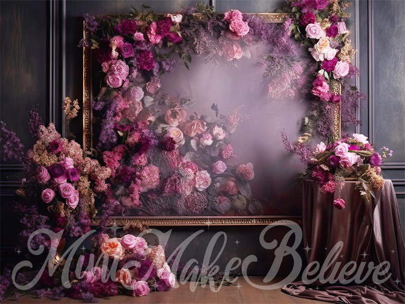 Kate Fine Art Dark Purple Floral Frame Vintage Wall Photography Backdrop Designed by Mini MakeBelieve