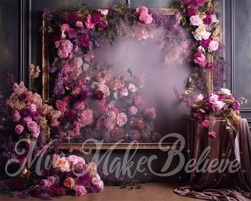 Kate Fine Art Dark Purple Floral Frame Vintage Wall Photography Backdrop Designed by Mini MakeBelieve