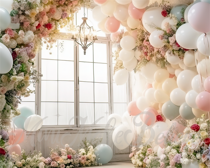 Fondo de Primavera desgastado y luminoso diseñado por Mini MakeBelieve para una fiesta en sala de bodas y cumpleaños