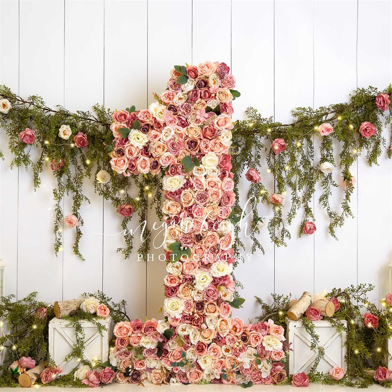 Kate One Floral Garden Spring Cake Smash Printed Backdrop Designed by Megan Leigh Photography