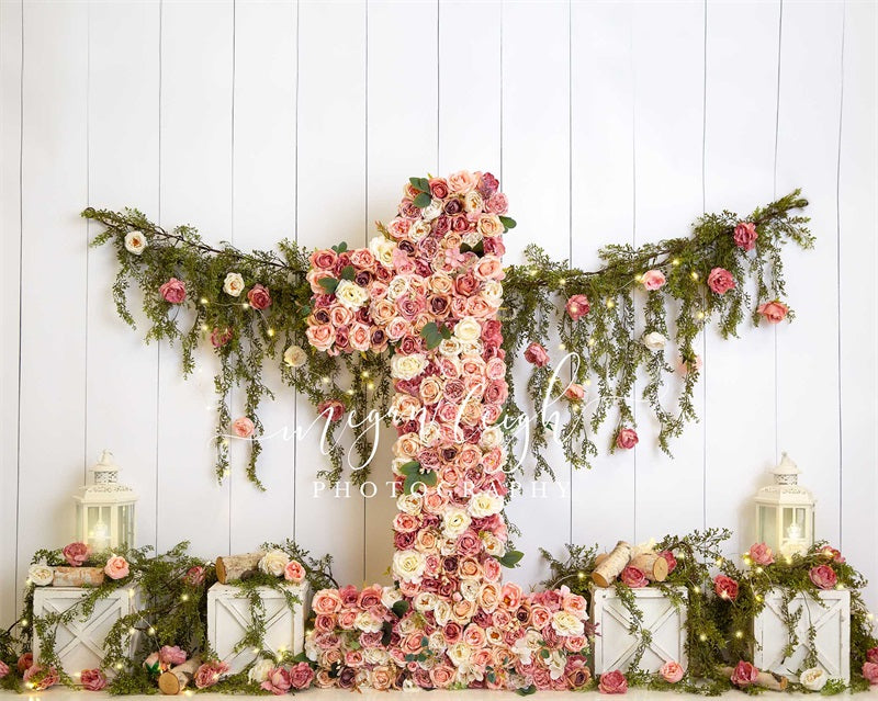Kate One Floral Garden Spring Cake Smash Printed Backdrop Designed by Megan Leigh Photography