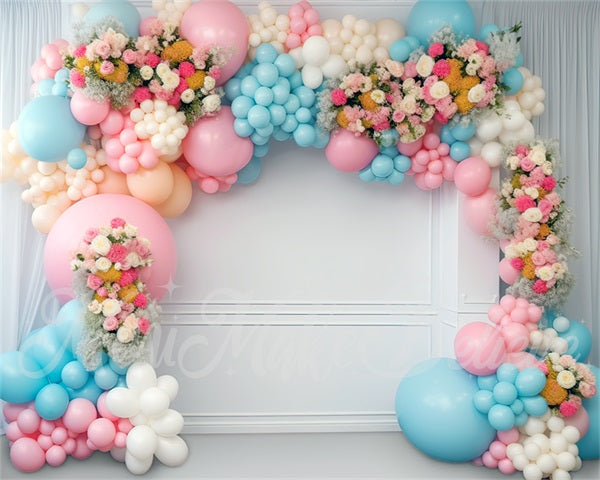Kate Painterly Baby Shower Pink Blue Balloon Arch Birthday Cake Smash Backdrop Designed by Mini MakeBelieve