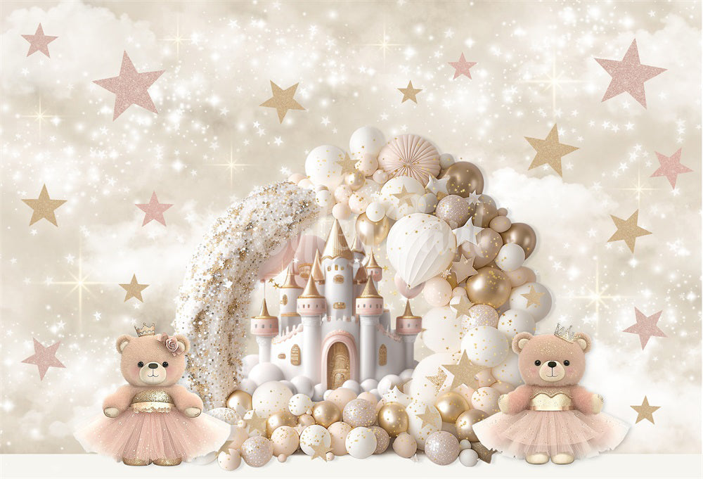 Fondo de castillo de princesa con osito de peluche diseñado por Ashley Paul