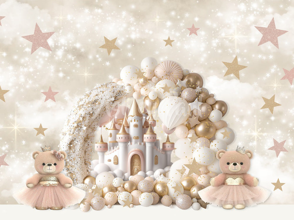 Fondo de castillo de princesa con osito de peluche diseñado por Ashley Paul
