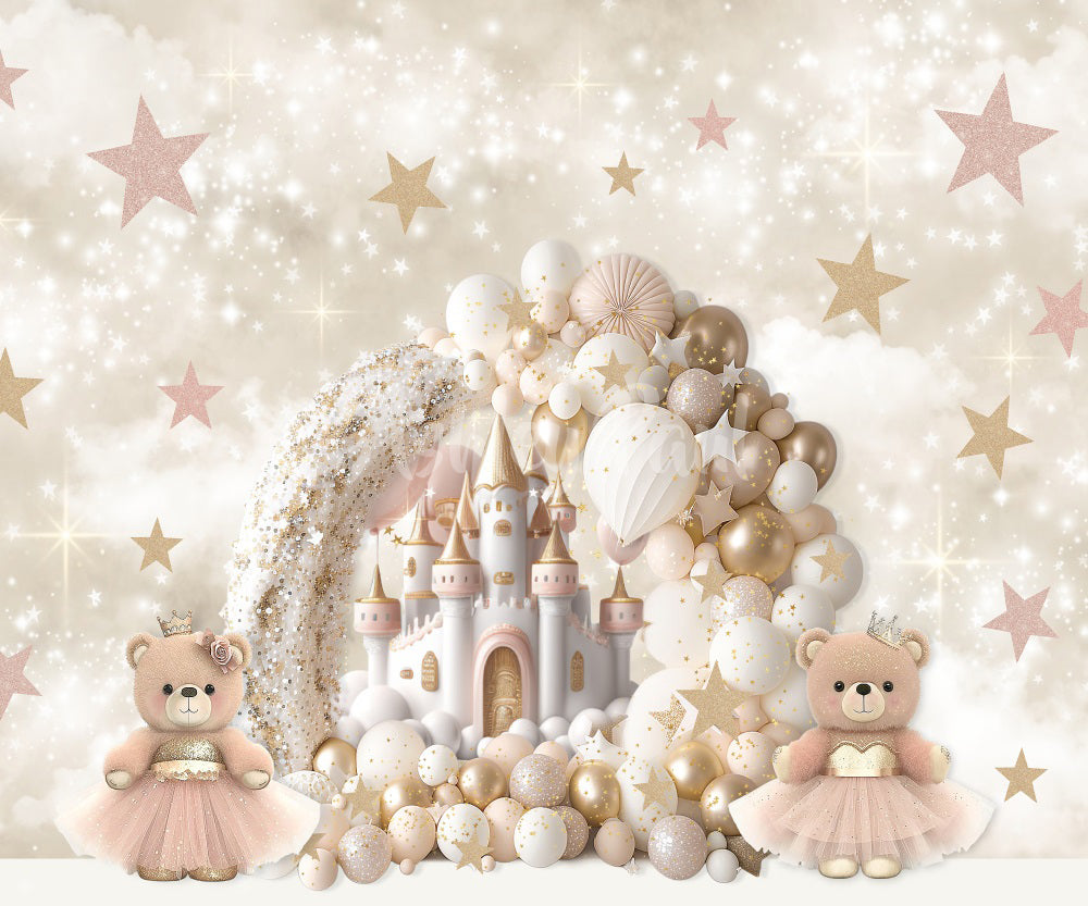Fondo de castillo de princesa con osito de peluche diseñado por Ashley Paul