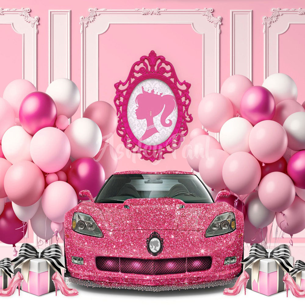 Kate Pink Corvette Doll Fantasy Birthday Backdrop Designed by Ashley Paul