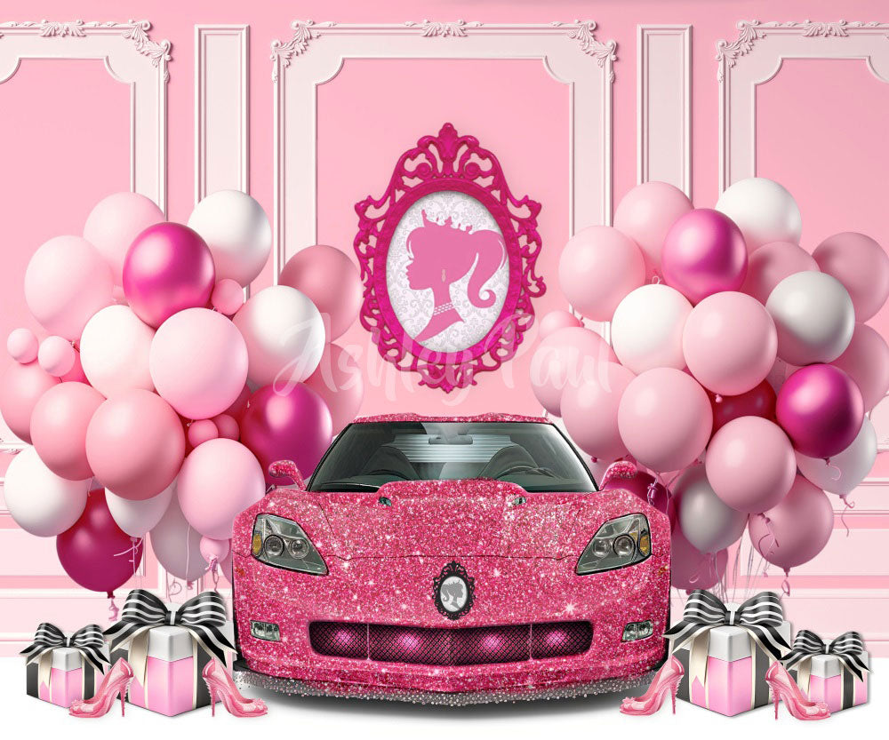 Kate Pink Corvette Doll Fantasy Birthday Backdrop Designed by Ashley Paul