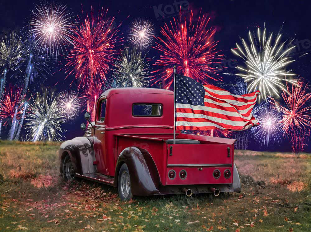 Kate Independence Day Truck Fireworks Flag Backdrop for Photography