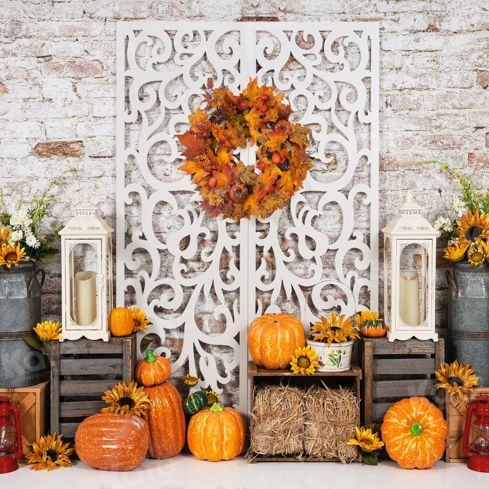 Kate Autumn Pumpkin Brick Wall Retro Backdrop for Photography