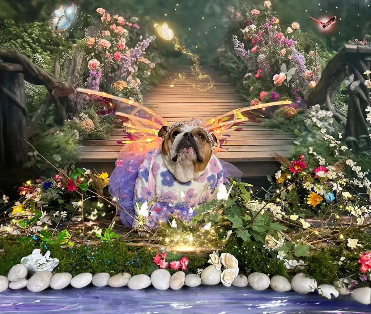 Fijne kunst schilderachtige feeënbrug lente-achtergrond ontworpen door Mini MakeBelieve