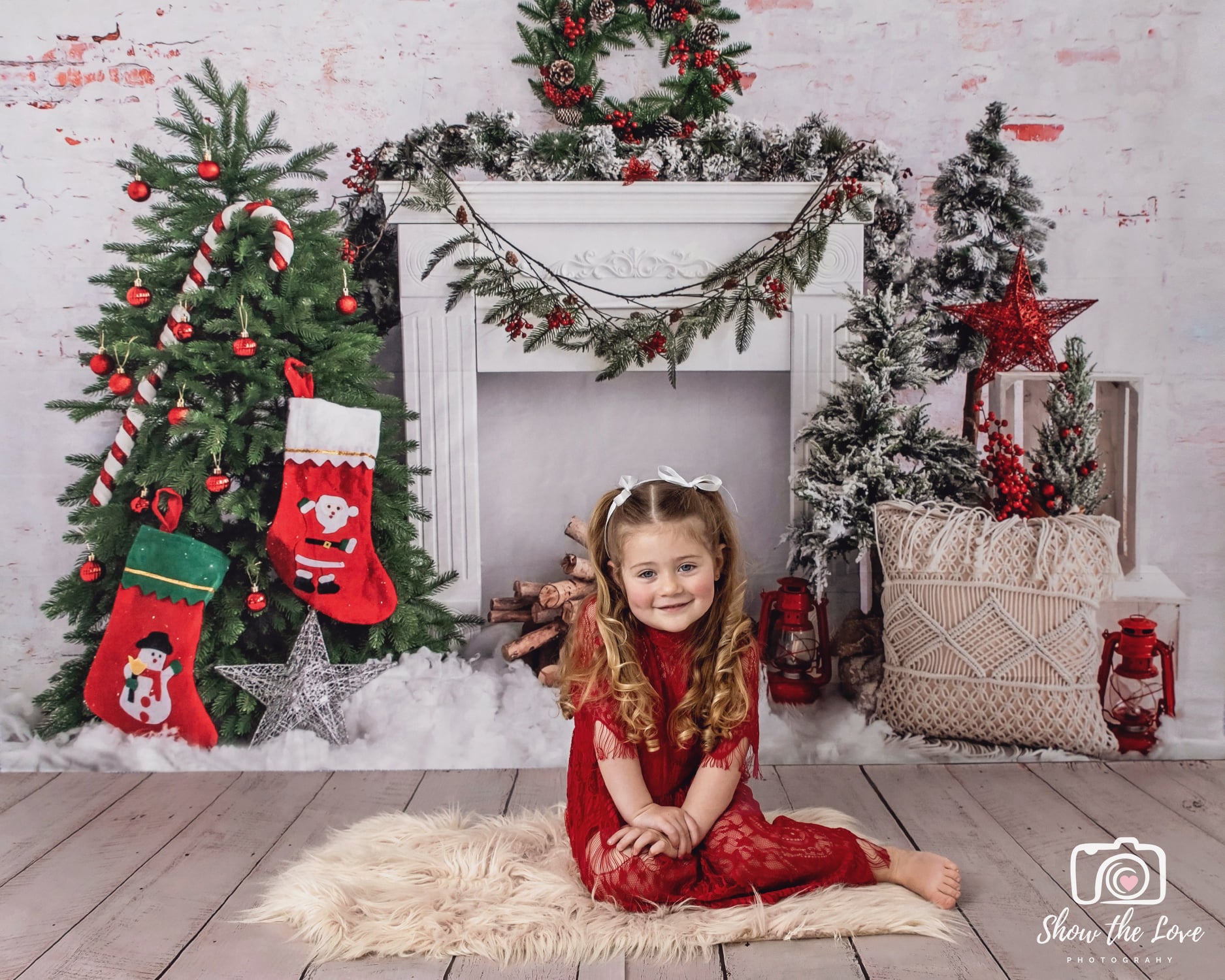 Kate Christmas Tree Brick Fireplace Backdrop Designed by Emetselch - Kate Backdrop