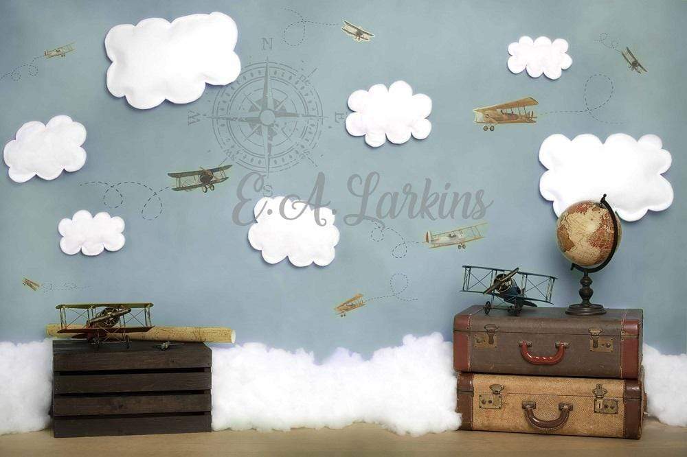 Katebackdrop£ºKate Come Fly with Me Cloud Back to School Children Backdrop for Photography Designed by Erin Larkins