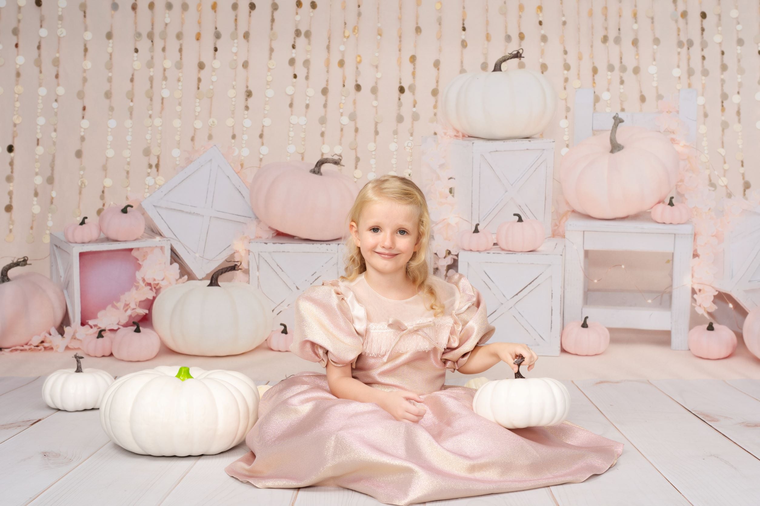 Kate Pink Pumpkin Patch Backdrop Autumn Designed by Valerie Miranda - Kate Backdrop