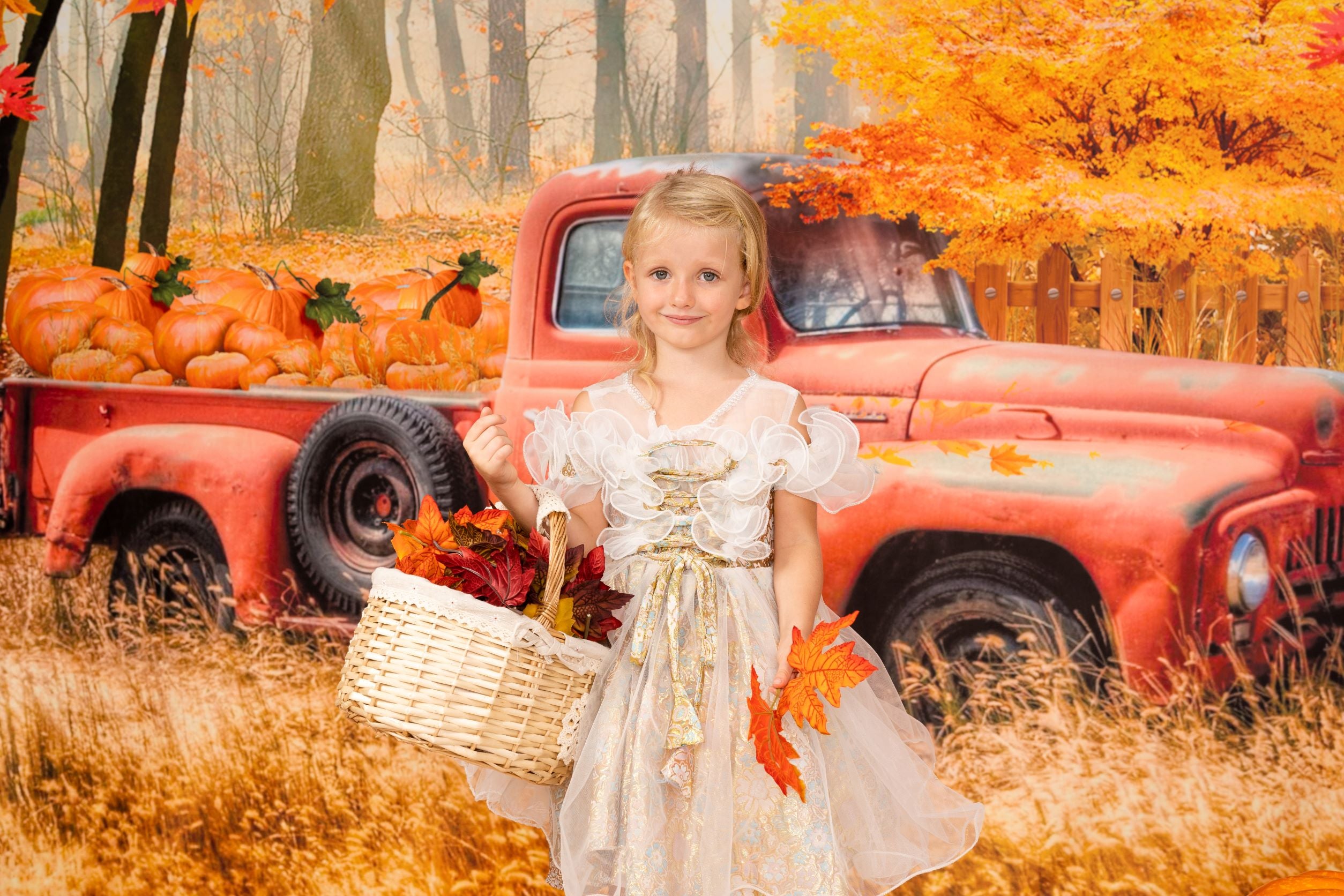 Kate Fall Pumpkin Truck Harvest Thanksgiving Backdrop for Photography - Kate Backdrop