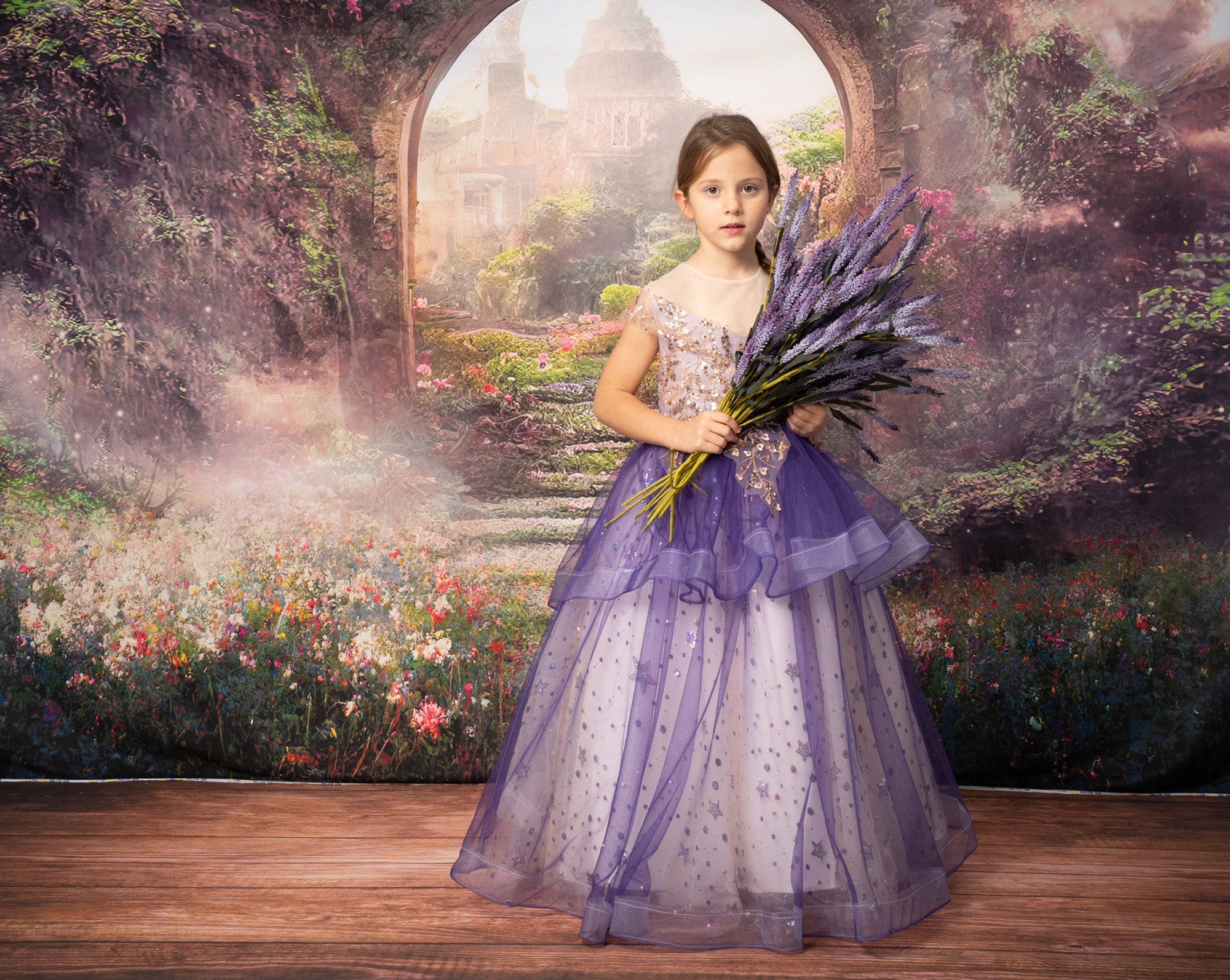 Sfondo per fotografia Castello Giardino Magico dei Fiori Primaverili