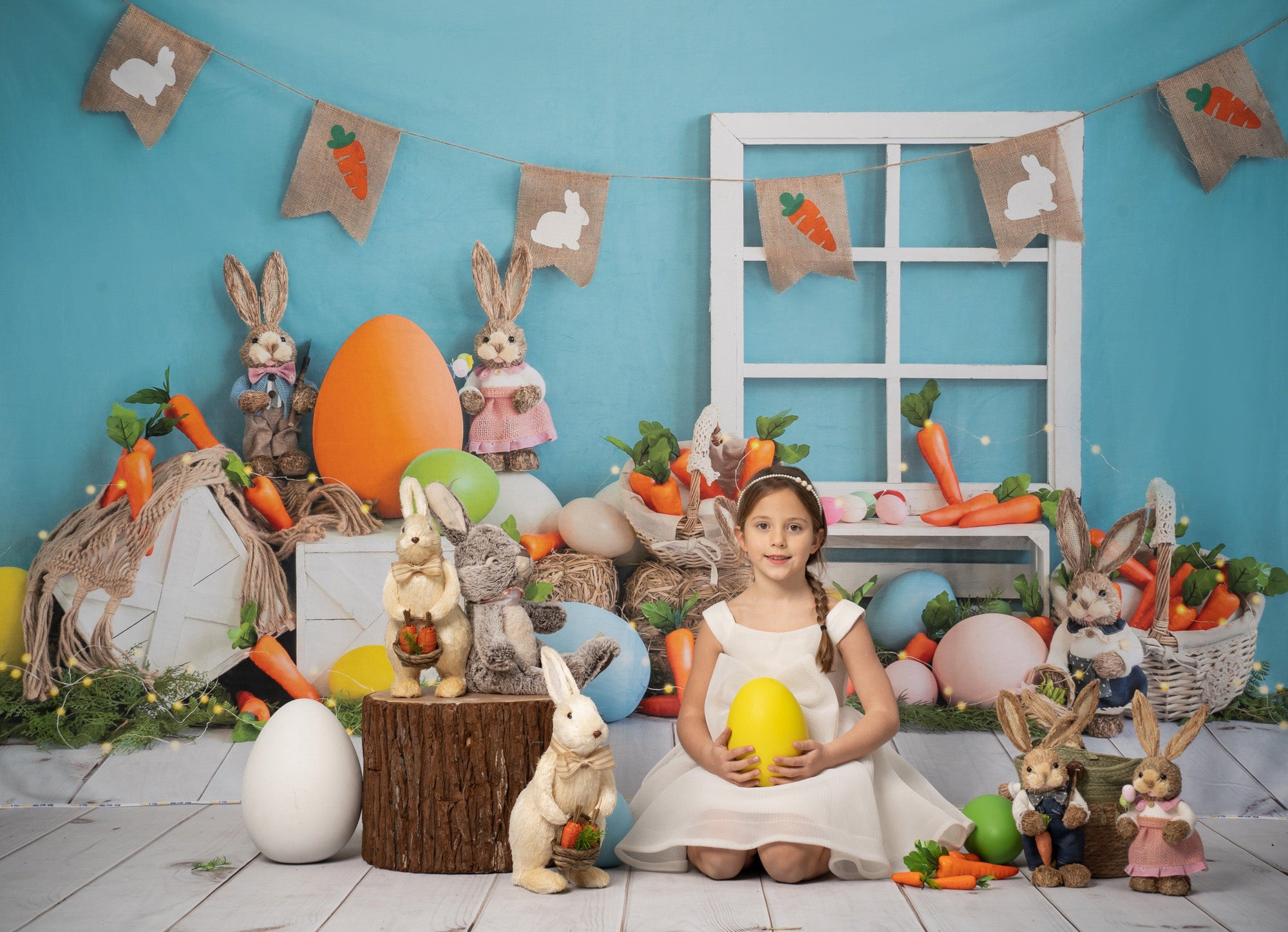 Kate Easter Bunny Backdrop Carrot Blue Designed by Emetselch