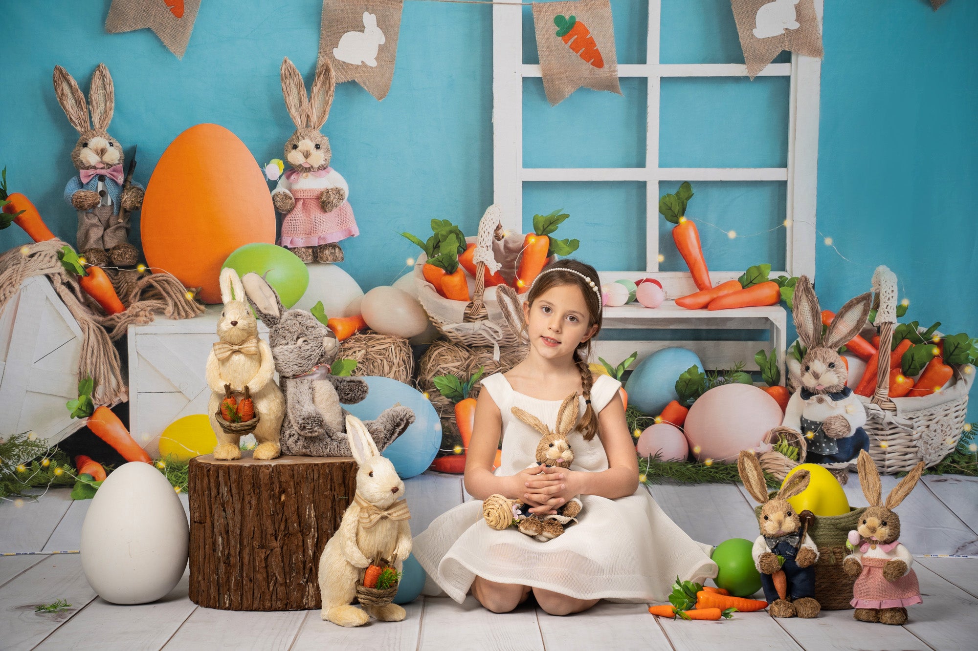 Kate Easter Bunny Backdrop Carrot Blue Designed by Emetselch