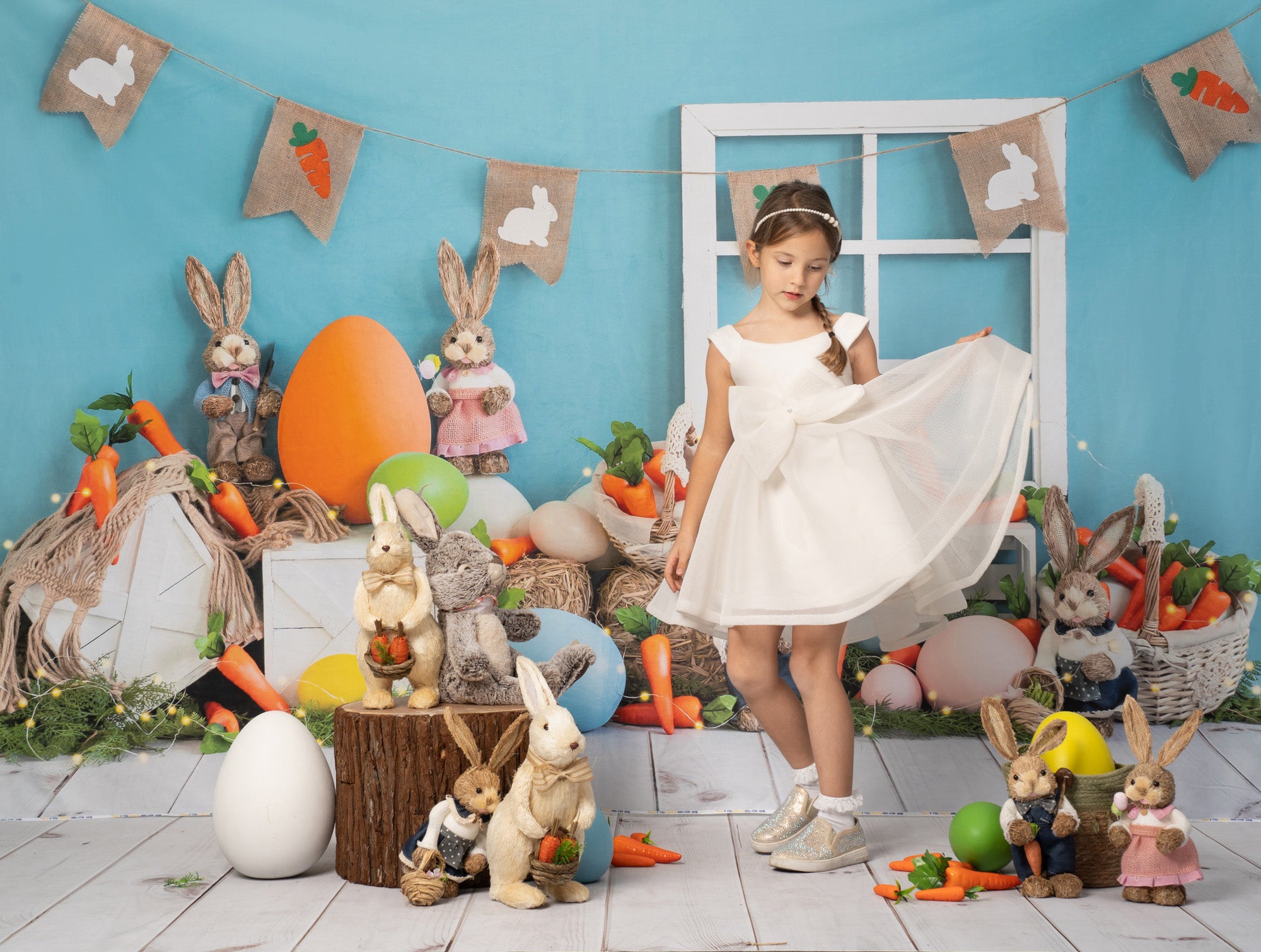 Kate Easter Bunny Backdrop Carrot Blue Designed by Emetselch