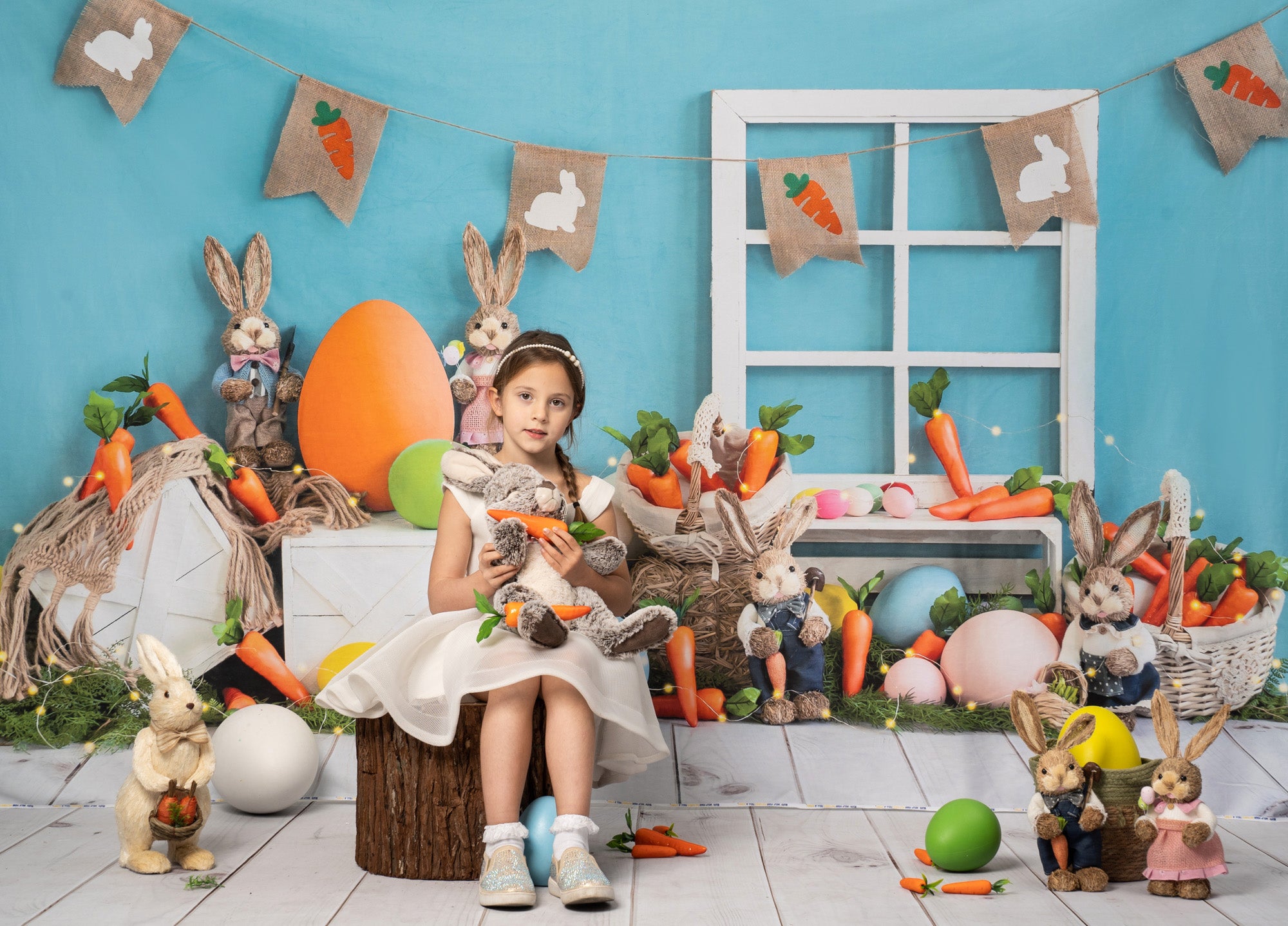 Kate Easter Bunny Backdrop Carrot Blue Designed by Emetselch