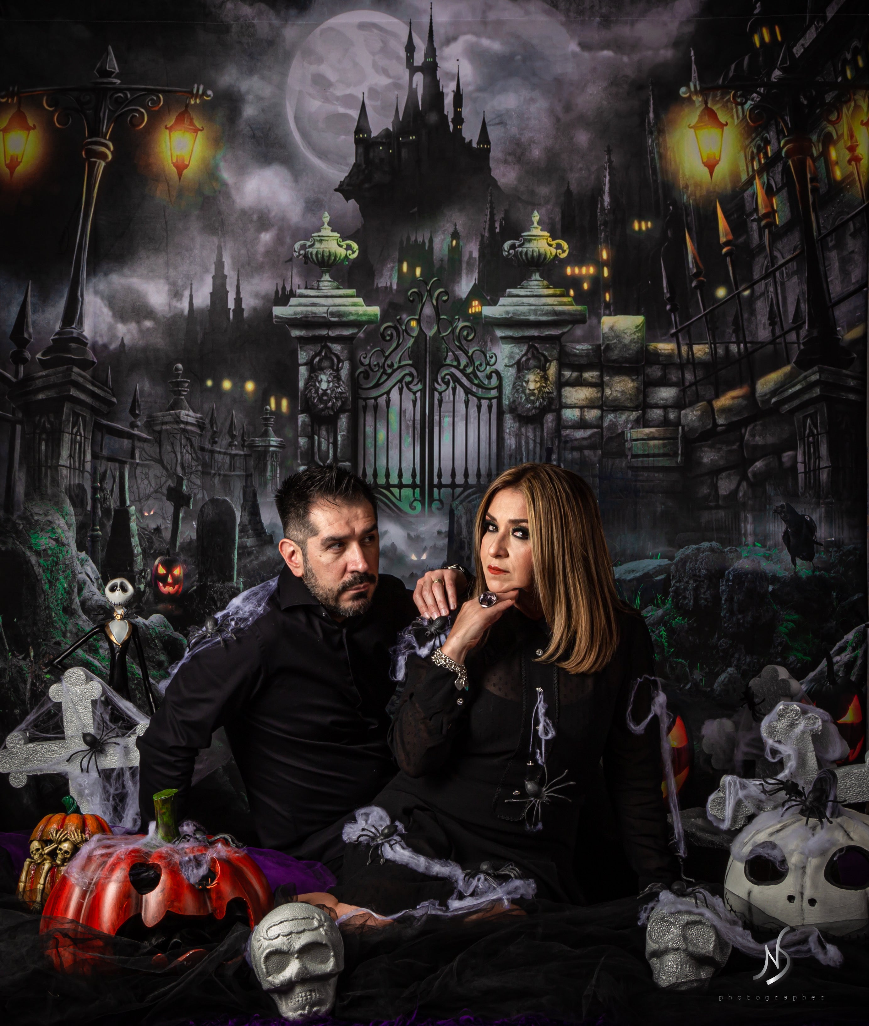 Kate Halloween Backdrop Night Gate Castle for Photography